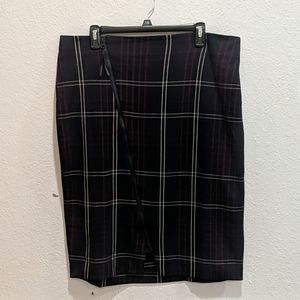 Long plaid zip front pencil skirt elastic waist